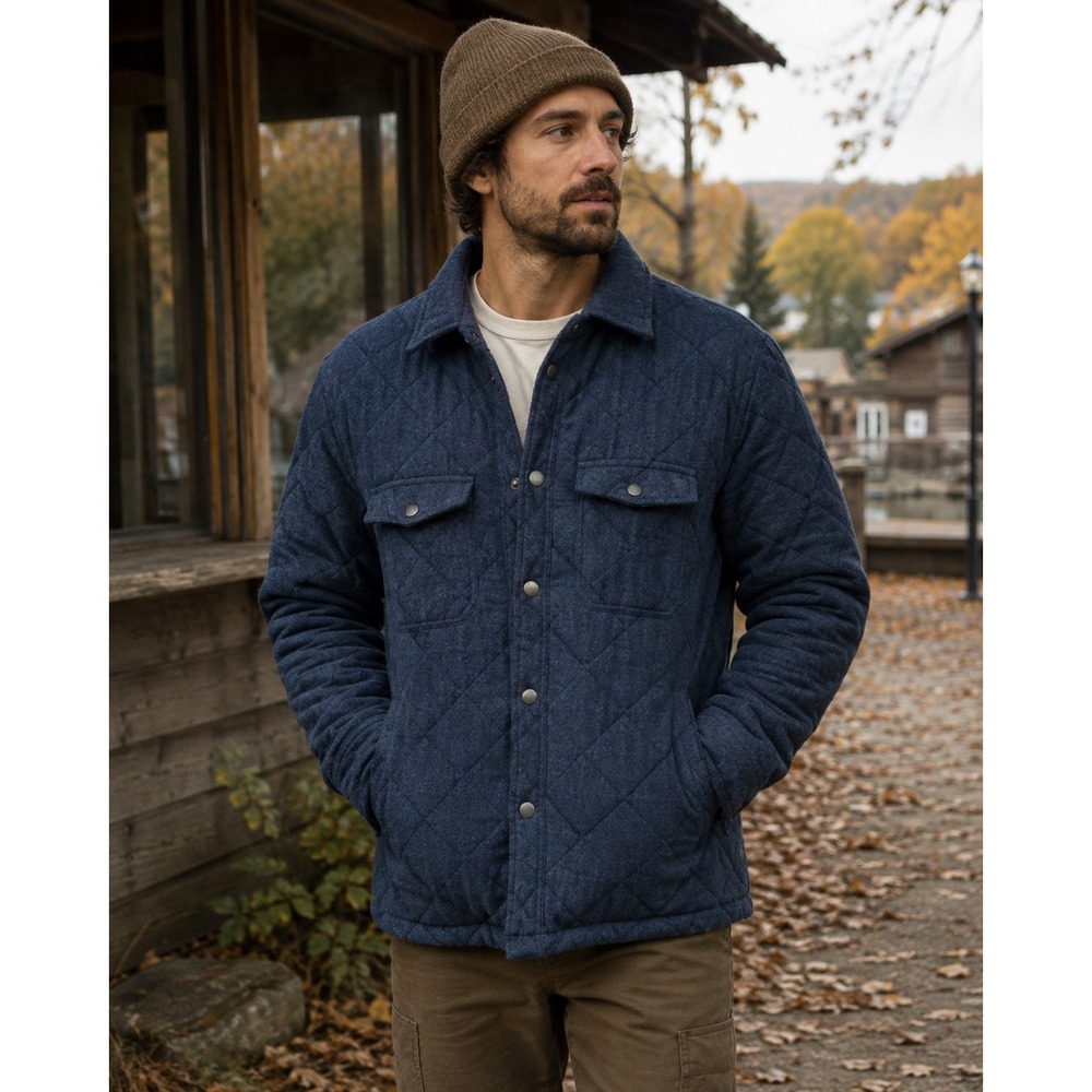 Benny Gold Quilted Shirt Jacket Blue Workwear Streetwear Shacket Mens L 1PJ3020M